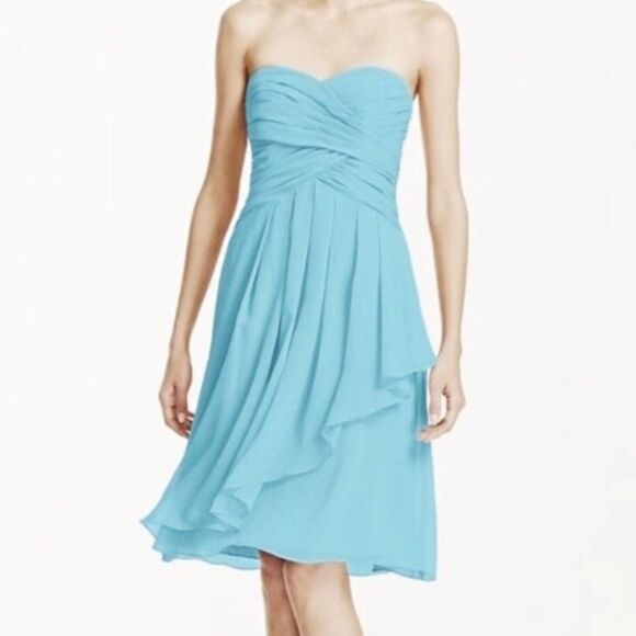 David's Bridal Dresses & Skirts - David’s Bridal Crinkle Chiffon Sweetheart Dress Blue Size 2 Bridesmaid Strapless